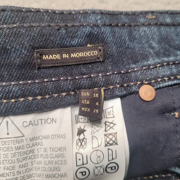 Massimo Dutti Shorts 4 Blue Denim High Rise Leather Pocket Button Fly Casual - Picture 4 of 9